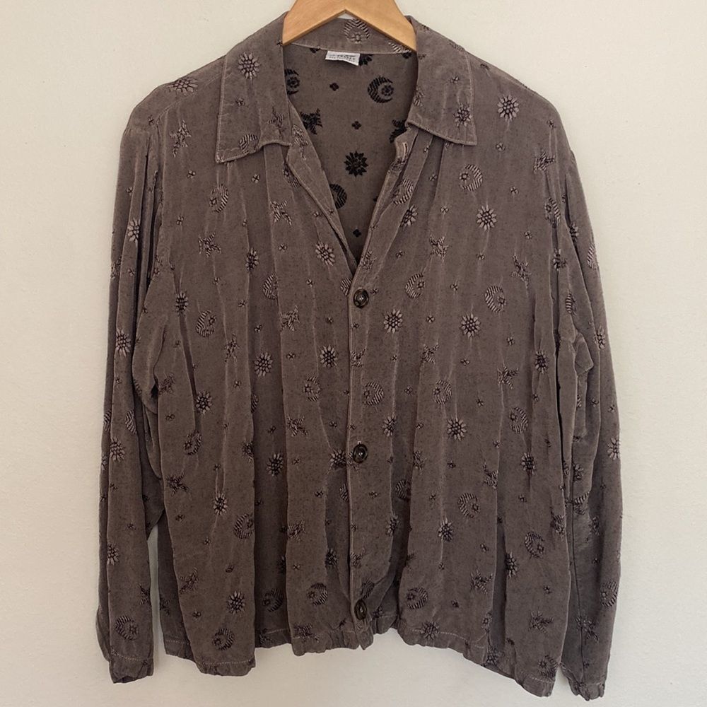 CP Shades sun and moon embroidered blouse long sleeve button up 100% rayon